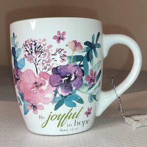Be Joyful in Hope Floral Mug Flowers Coffee Mug Ceramic Purple Pink academia